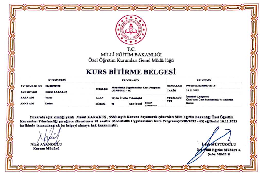 MODELİSTLİK SERTİFİKA ÖRNEĞİ